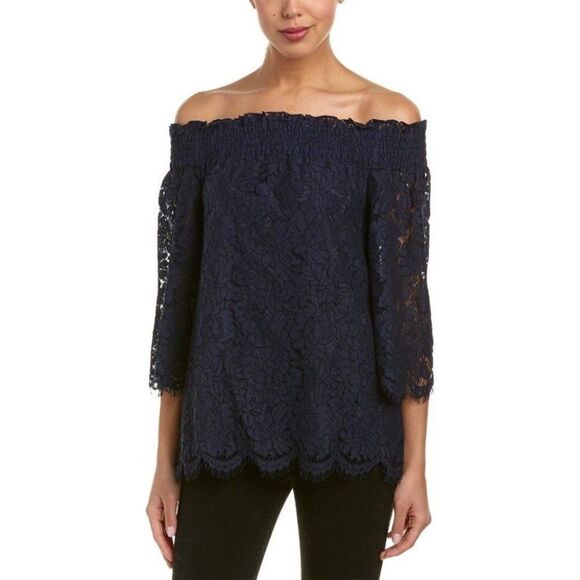 Nwt Rachel Zoe | Brody Lace Off-the-Shoulder Blouse in Navy - Picture 1 of 10